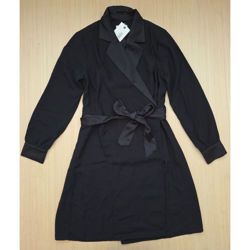 Untuckit Women Black Collared Long Sleeve Wrap Dress Button Size S